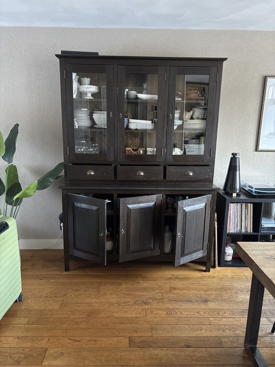 Image 1 of Mooi handgemaakte eiken houten vitrinekast