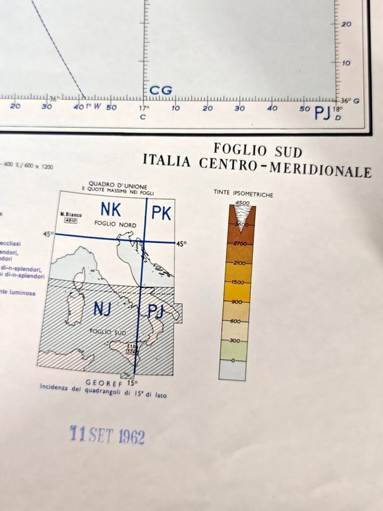 Image 1 of Pair of Italian Military Aeronautical Maps from 1962, North and South Sheets, Large Vintage Geographical Maps