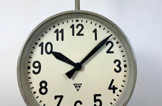 Image 1 of Large Industrial Double Sided Railway or Factory Clock from Pragotron, 1960s