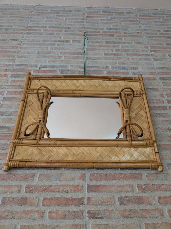 Kleiderständer mit Spiegel aus Bambus und Rattan., Glas, Braun (Foto 3 von 10)