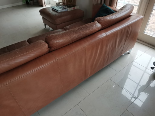 3 seater leather Machalke sofa with hocker