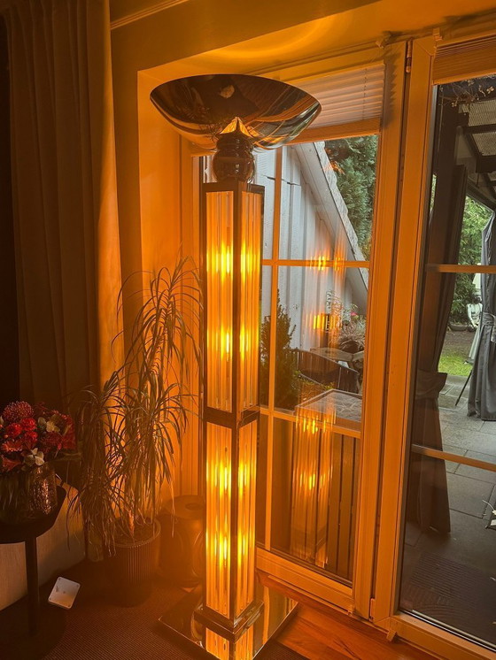 Image 1 of Lámpara de pie Art Déco “Grenoble” – varillas de cromo y cristal, 190 cm, pieza rara