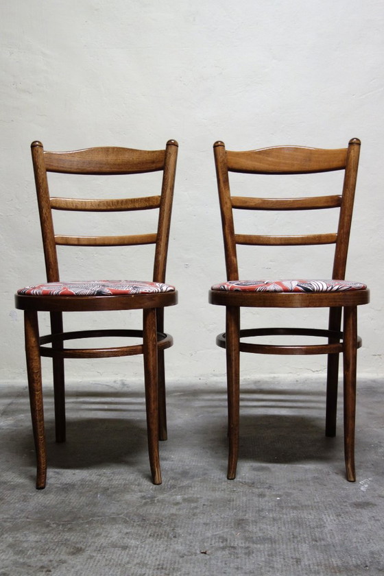 Pair of vintage Baumann bistro chairs, Dining chairs, Wood, Textile, Brown (photo 2 of 10)