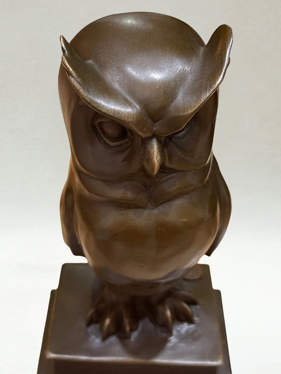 Image 1 of Art Deco Bronze Owl – Signed C. Potter – Guaranteed Paris Bronze – Book Base