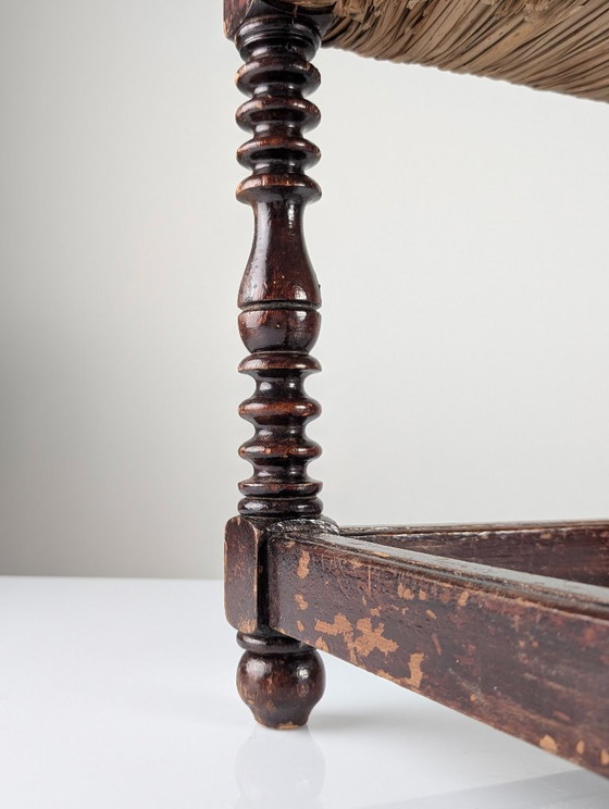 Image 1 of Spanish Provincial Bobbin-Turned Rush Bench, 1940s