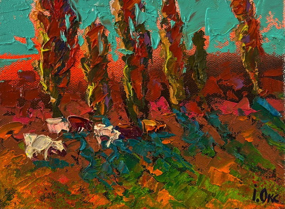 Original Oil Painting Fall Nature Landscape Autumn Evening In The Field – Paintings & Drawings, Canvas (photo 3 of 8)