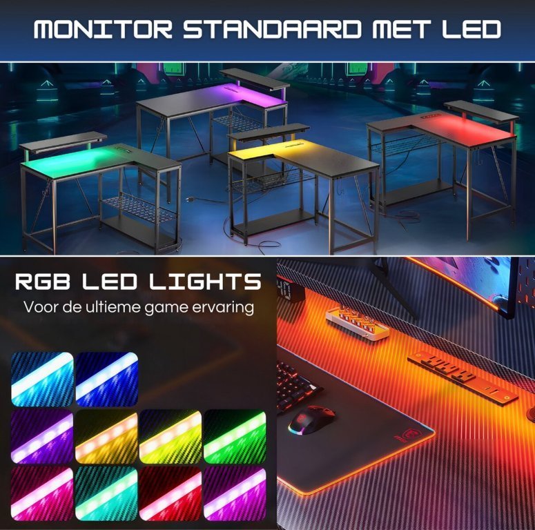 Five Stars® L-Vormig Game Bureau - 107x80x76 cm - Game Bureau met LED verlichting - Zwart Carbon - Hoekbureau - Gaming Desk - Computertafel kopen? Vergelijk de beste prijs op