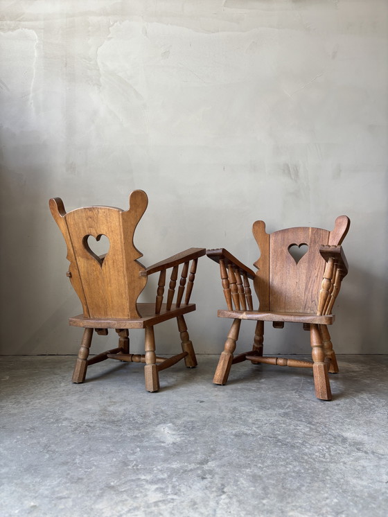 Image 1 of Set di 2 poltrone brutaliste in rovere massiccio