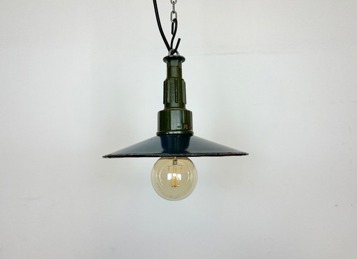 Industrial Blue Enamel Military Pendant Lamp with Cast Aluminium Top, 1960