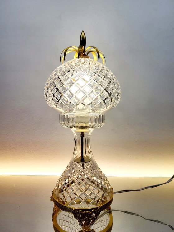 Image 1 of Val Saint Lambert crystal table lamp - vintage pineapple shape 1960s - 1970s