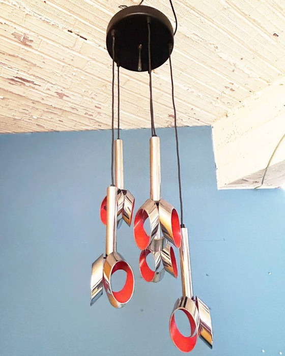Image 1 of Raak vintage waterfall pendant light – chrome and orange