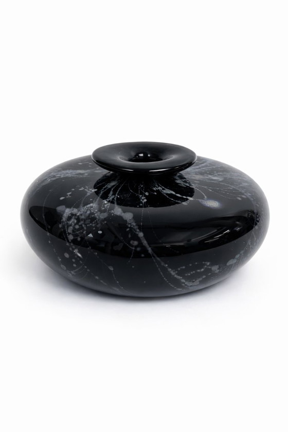 Image 1 of Vaso in vetro artistico francese degli anni '60, con decorazione a foglia d'argento, stile Murano.