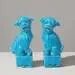 Pair of blue Fô dogs - glazed ceramic - Chinese blue - Mid 20th century, Decorative Objects, Porcelain (photo 3 of 5)