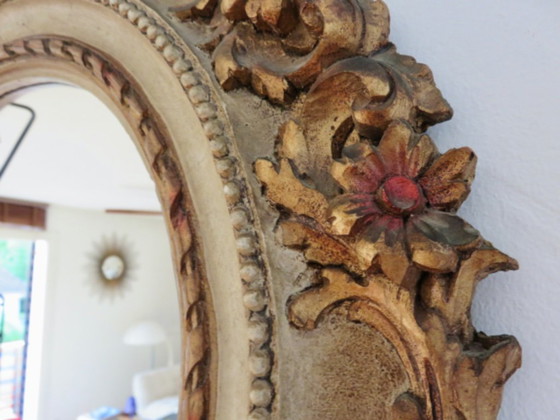 Grand Miroir Mural, Rond, Baroque, 1970, Motifs Floraux – Polyester (photo 11 of 17)