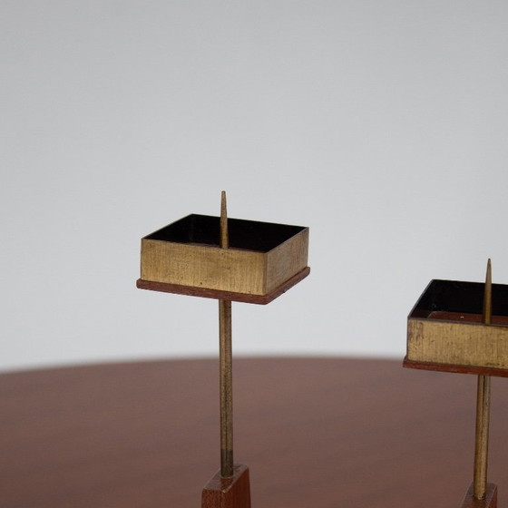 Image 1 of Skandinavische Kerzenhalter aus Teak und Messing, Mid-Century Design