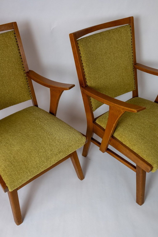 Ensemble de 2 fauteuils des années 1950 avec revêtement vert