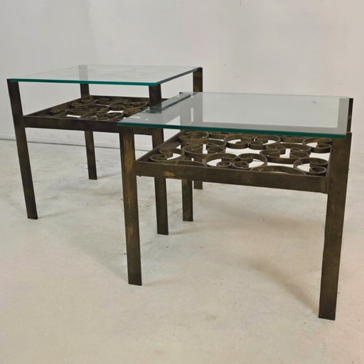 Set van 2 Vintage Smeedijzeren Bijzettafels 70s Hollywood – salontafels, Iron (photo 2 of 6)