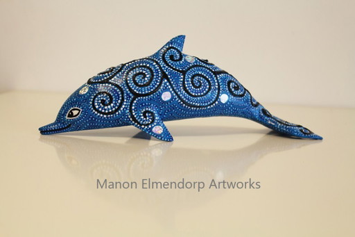Handbeschilderd Beedje "Little Blue Dolphin" Nieuw Kunst