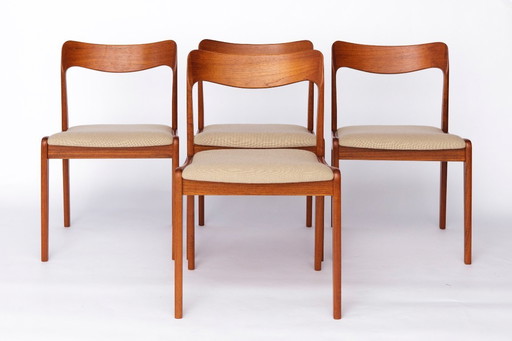 Set of 4 Danish Teak Chairs – 1960s Mid-Century Modern Dining Chairs, Restored & Reupholstered, Made in Denmark