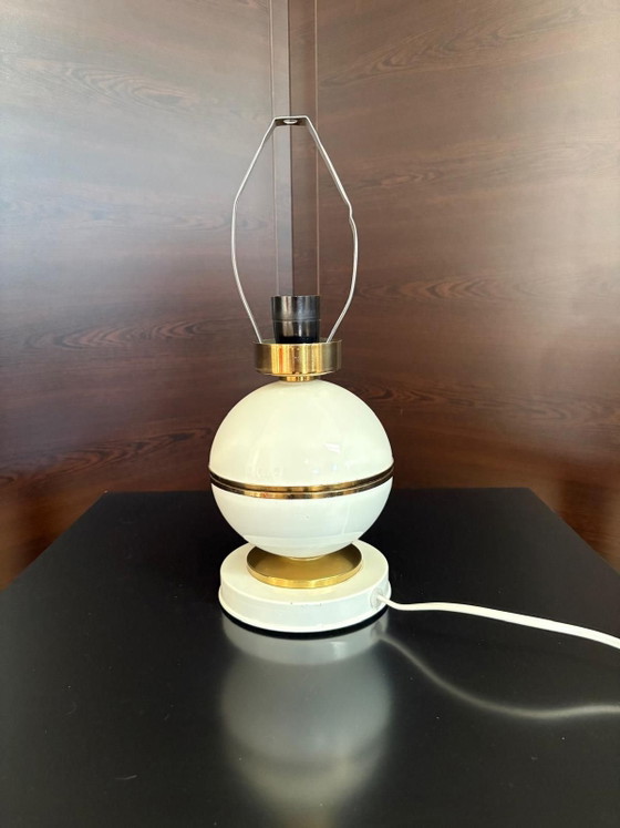 Space Age White & Brass Table Lamp, 1970s, Napako style, Metal (photo 7 of 10)