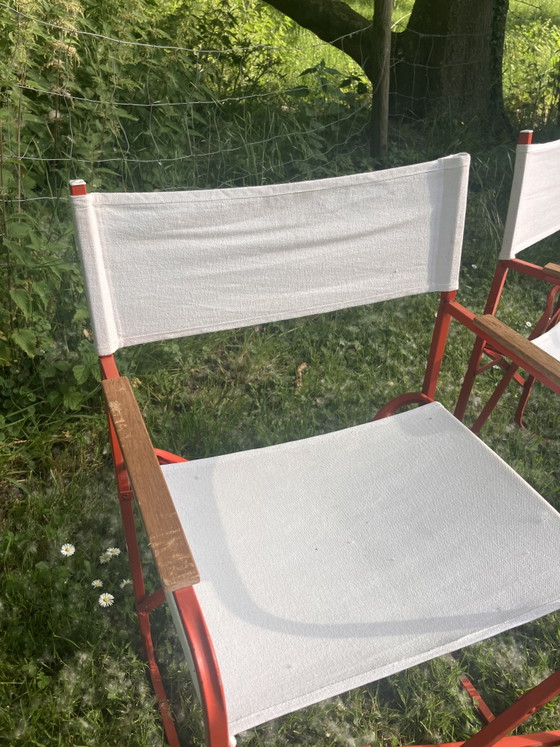 Image 1 of Set of vintage Italian director's chair / folding chair / garden chair metal canvas / cotton