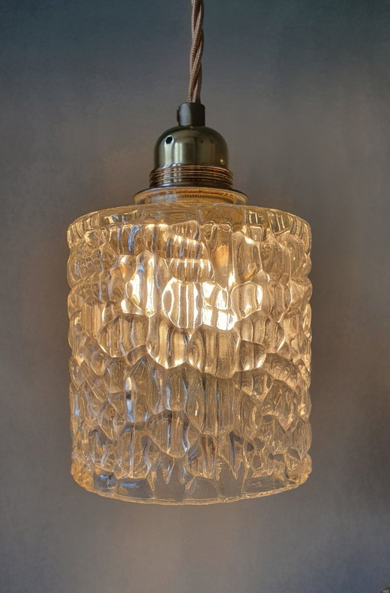 Lot de Suspensions Vintage - verre craquelé - design mid-century. – Métal (photo 5 of 21)