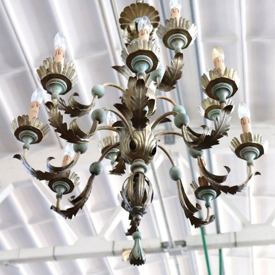 Lustre en bois laqué et fer, 12 ampoules, Italie, début du XXe siècle – Wood (photo 10 of 13)