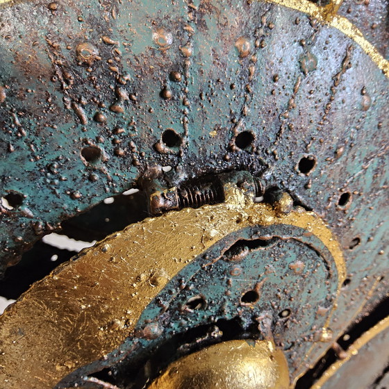 Image 1 of Unique large metal Thai art sculpture floor lamp with gold leaf accents / Chiang Mai / Chiang Rai Region