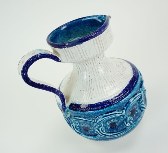 Image 1 of italian mid century VASE nuovo rinascimento relief decor white blue turquoise bitossi era