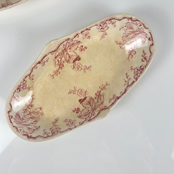 Image 1 of Coppia di piatti da portata ovali con manici laterali, KG Lunéville, Ironstone, "Fontainebleau", rosa, XIX secolo