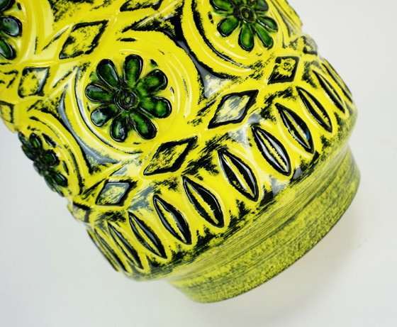 Image 1 of 1960s bay keramik VASE relief flower decor green yellow black model 76 40 WGP
