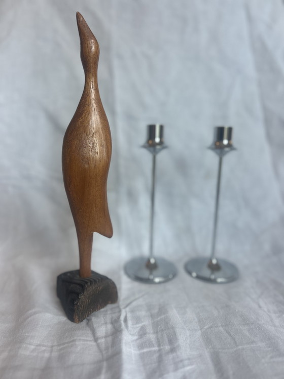 Image 1 of Rang abstrait eenvoud houten vogel Scandinavisch milieu du siècle reiger de kraanvogel années soixante