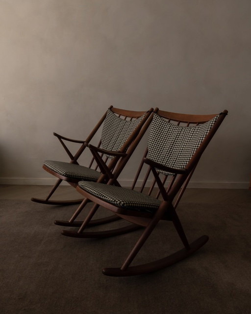 Vintage Danish teak rocking chairs model 182 by Frank Reenskaug for Bramin, 1950s