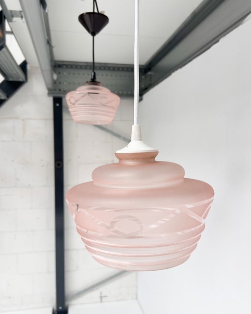Lampada da soffitto in vetro rosa (ciascuna), anni '60 – hanglampen, Glass, Vintage