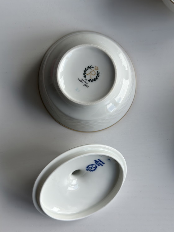 Image 1 of Fine China - Servizio in porcellana della RDT, 22 pezzi | Blu e oro, pareti sottili