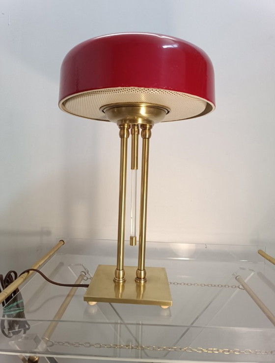 Image 1 of Perforated brass metal table lamp, 1954