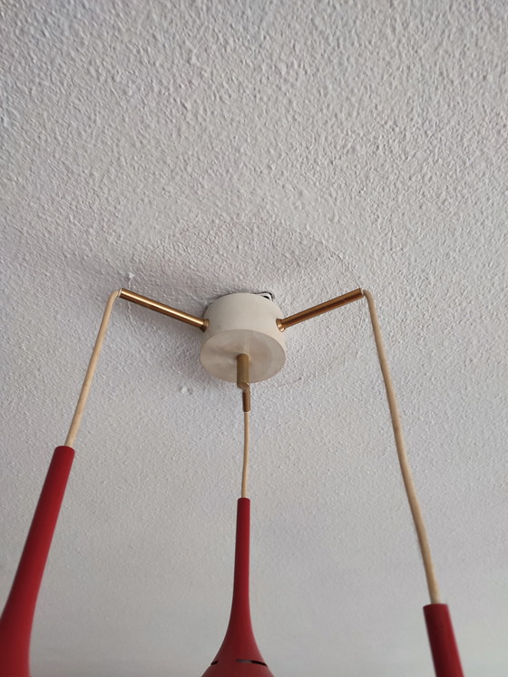 Image 1 of Lampe vintage 3 ampoules en verre cascade Space Age rouge