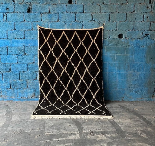 Op maat gemaakt traditioneel zwart Marokkaans Berberkleed, maat 2/3 meter – Alessi, vloerkleden en tapijten, Wool