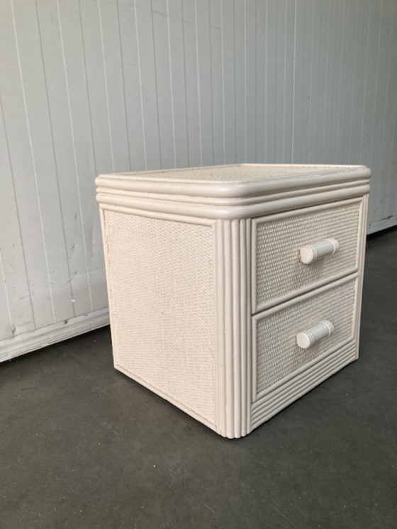 Image 1 of Comodino vintage in rattan e bambù, bianco sporco, anni 70/80