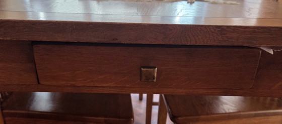 Image 1 of High-Quality Solid Oak Set: Dining Table + 6 Chairs and Display Cabinet / china cabinet