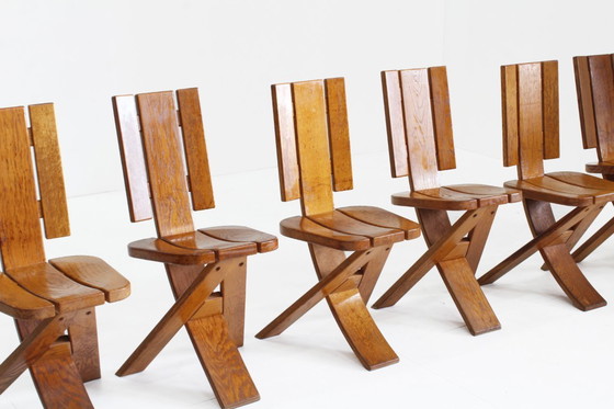 Image 1 of Set van 6 Vintage brutalist eetkamer stoelen jaren 70 Seltz