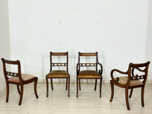 4er Set Kolonialstil Esszimmerstühle / Mahagoni Stühle / Vintage Küchenstühle