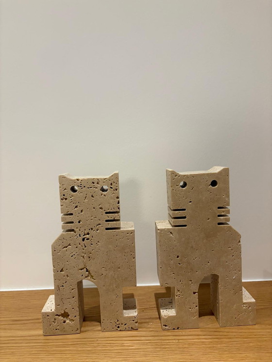 Image 1 of Coppia di gatti in travertino, Fratelli Mannelli, Italia, anni '70