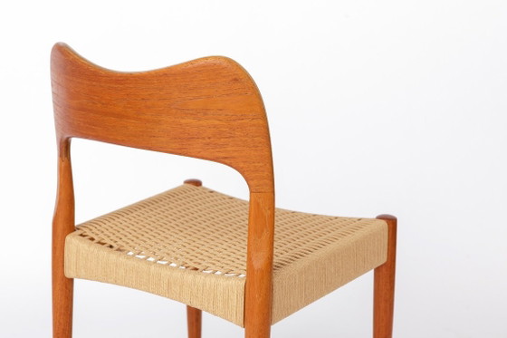 Image 1 of 6 sillas de comedor danesas diseñadas por Arne Hovmand-Olsen para Mogens Kold, sillas de teca de mediados de siglo de la década 