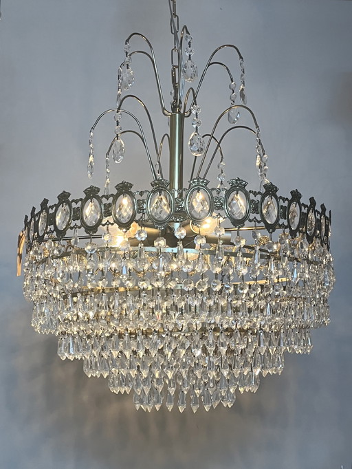 Xl lustre vintage cristal pendentifs gouttes cadre bronze