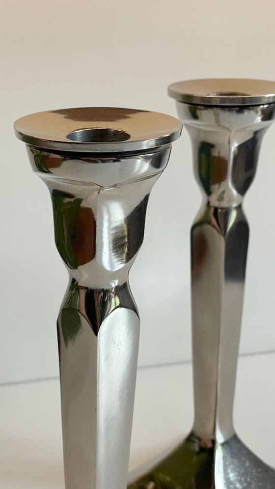 Image 1 of Coppia di candelieri vintage in fusione di alluminio cromato