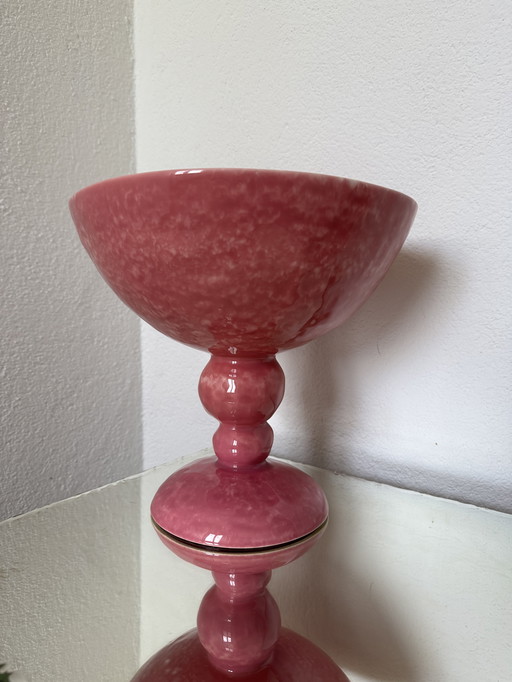 Large bowl on pink Digoin earthenware foot