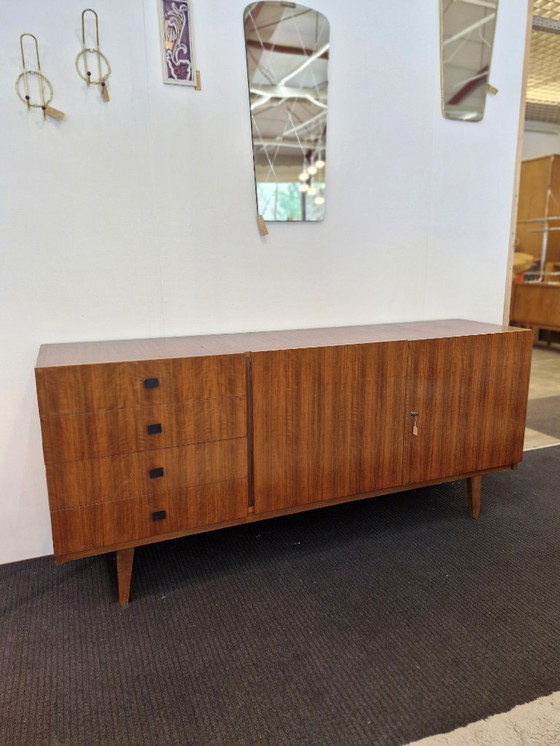 Image 1 of Vintage teak veneer sideboard with wooden legs 70s