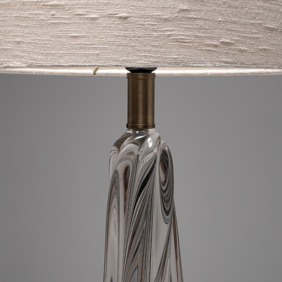 Large French Crystal Table Lamp with Sculptural Base and Silk Shade, 1960s (photo 4 of 6)