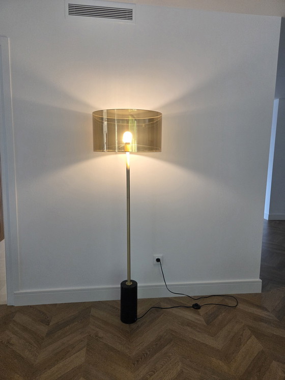 Image 1 of Elegant Modern Floor Lamp with Marble Base & Gold Shade